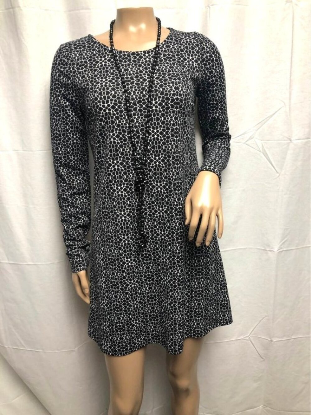 Xhilaration ShortDress Womens Size Small Black White Animal Print Long Sleeve